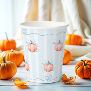 Vasos De Papel Pequeña Calabaza En El Camino Azul Bow Baby Shower