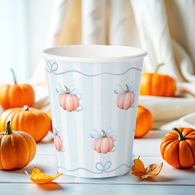 Vasos De Papel Pequeña Calabaza En El Camino Azul Bow Baby Shower (Subido por el creador)