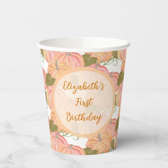 Vasos De Papel Pequeña Calabaza Primer Nacimiento Nombre Personal (Izquierda)