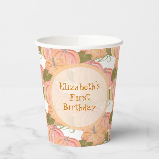 Vasos De Papel Pequeña Calabaza Primer Nacimiento Nombre Personal (Izquierda)