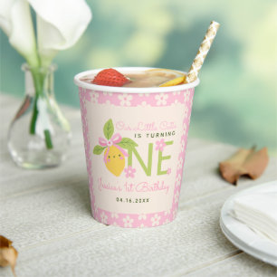 Vasos De Papel Pequeña Cumpleañera Fruta de Limón Rosa Fiesta de