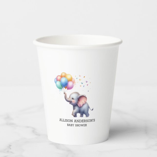 Vasos De Papel Pequeña ducha de bebé elefante de cacahuete (Anverso)