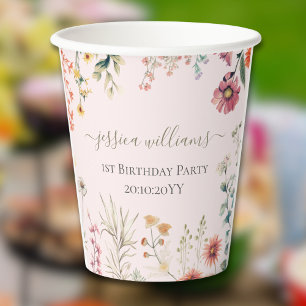Vasos De Papel Pequeña Flor Silvestre Cumple Un Hermoso 1er Cumpl