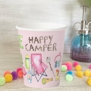 Vasos De Papel Pequeña Niña Un Feliz Camper Primera Fiesta de Cum