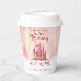 Vasos De Papel Pequeña Princesa Castillo Rosa Primer Cumpleaños