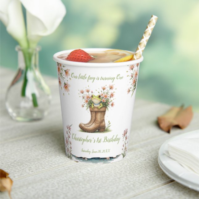 Vasos De Papel Pequeña rana personalizada Froggie primer cumpleañ (in situ)