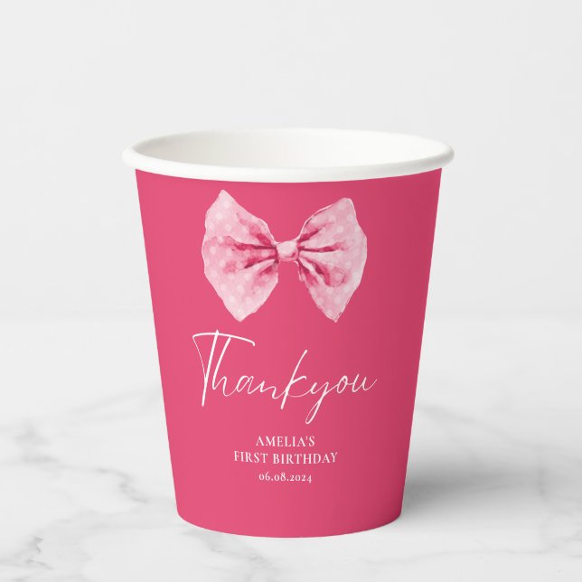 Vasos De Papel Pequeña señorita florida de Bow rosa Un cumpleaños (Anverso)