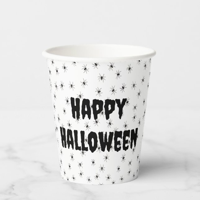 Vasos De Papel Pequeñas arañas fantasmales por toda Halloween (Anverso)