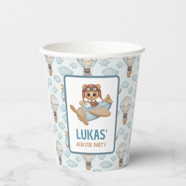 Vasos De Papel Pequeño Aviador Fiesta Baby Bear Pastel Cumpleaños (Anverso)