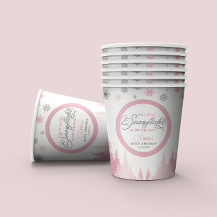 Vasos De Papel Pequeño Baby Shower de invierno con copo de nieve