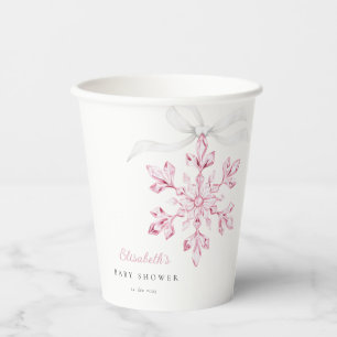 Vasos De Papel Pequeño Baby Shower rosado con copo de nieve