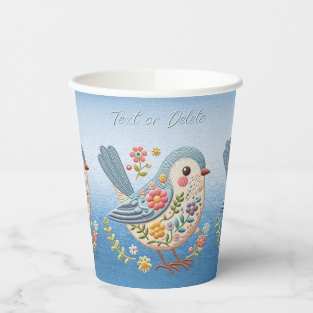 Vasos De Papel Pequeño Bird Floral Embroideric Blue Paper Cups (Izquierda)