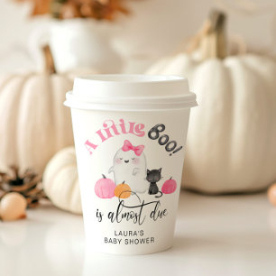 Vasos De Papel Pequeño Boo casi se debe a una ducha de bebé rosa