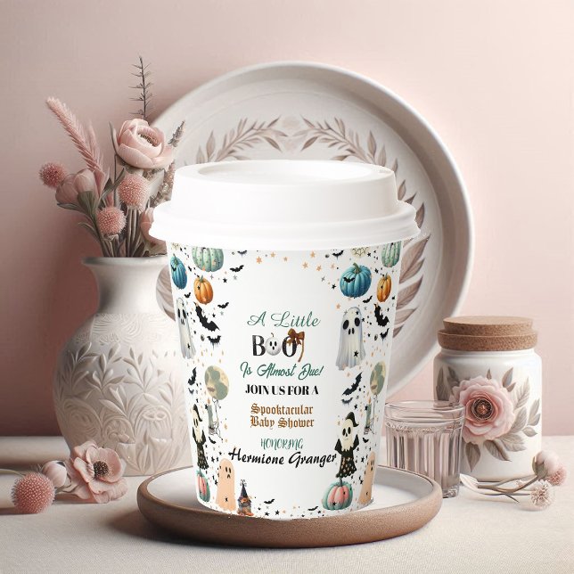 Vasos De Papel Pequeño BOO Debido A La Fantasía De La Calabaza Fa (Little BOO Is Due Ghost Pumpkin Spooky Baby Shower Paper Cups)