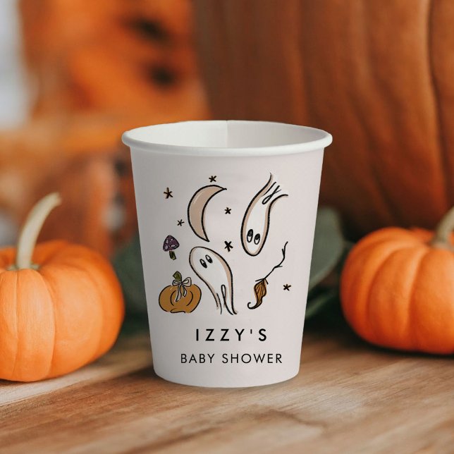 Vasos De Papel Pequeño Bote casi debido a Baby Shower de Hallowee (Our Little Boo is Almost Due Halloween Illustrations Baby Shower Personalized Paper Cups)