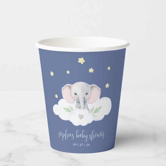 Vasos De Papel Pequeño cacahuete Baby Shower Blue Elephant Napkin (Anverso)
