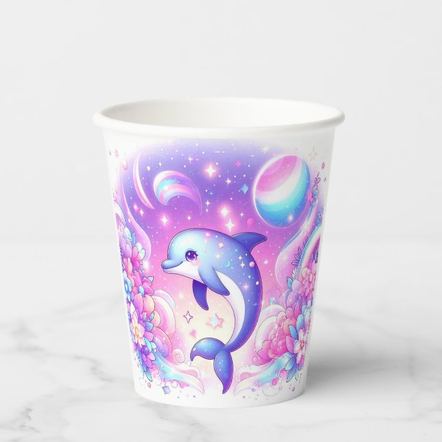 Vasos De Papel Pequeño delfín mágico Baby Shower (Anverso)