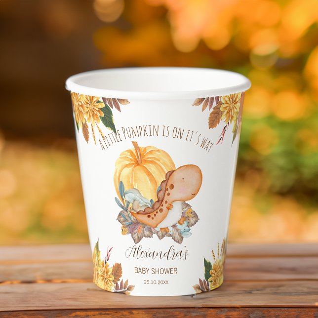 Vasos De Papel Pequeño dinosaurio de calabaza caída ducha bebé (Little pumpkin dinosaur fall baby shower paper cups)