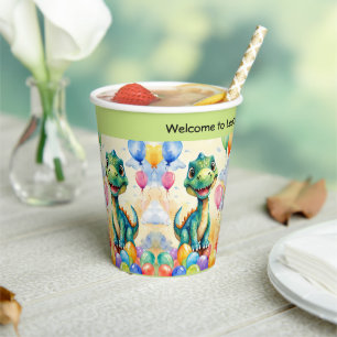 Vasos De Papel Pequeño dinosaurio lindo con muchos globos de colo