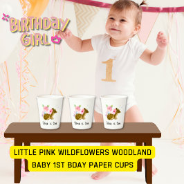 Vasos De Papel Pequeño Flores salvajes rosadas Woodland Baby 1er 