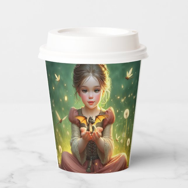 Vasos De Papel Pequeño guardián de dragones con mariposas (Anverso)