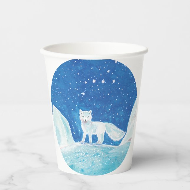 Vasos De Papel Pequeño Ilustracion de Fox Ártica (Vulpes Lagopus) (Anverso)