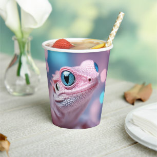 Vasos De Papel Pequeño lagartito rosado con ojos azules grandes