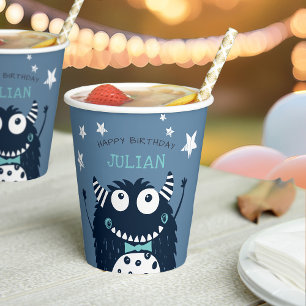Vasos De Papel Pequeño monstruo Fiesta de cumpleaños de niños per