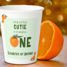 Vasos De Papel Pequeño Naranja Cutie Primer cumpleaños