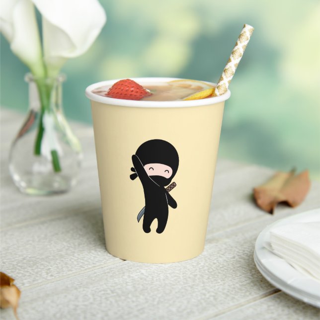 Vasos De Papel Pequeño Ninja Feliz en Amarillo (in situ)