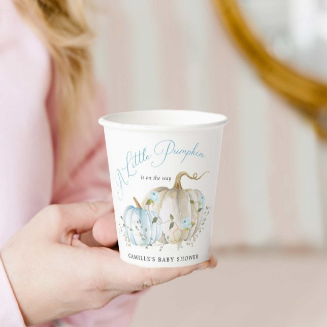 Vasos De Papel Pequeño niño de la caída de calabaza Baby Shower (Personalized Fall Pumpkin Boy Baby Shower Paper Cups)