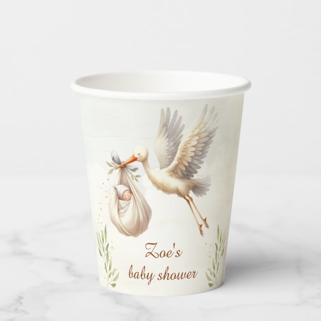 Vasos De Papel Pequeño paquete Unisex Neutral Stork Baby Shower (Reverso )