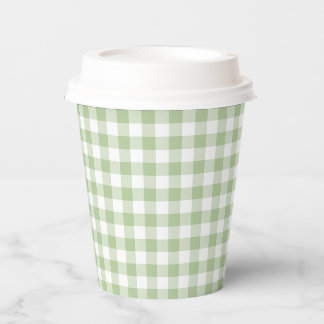 Vasos De Papel Pequeño salvia y gingham blanco