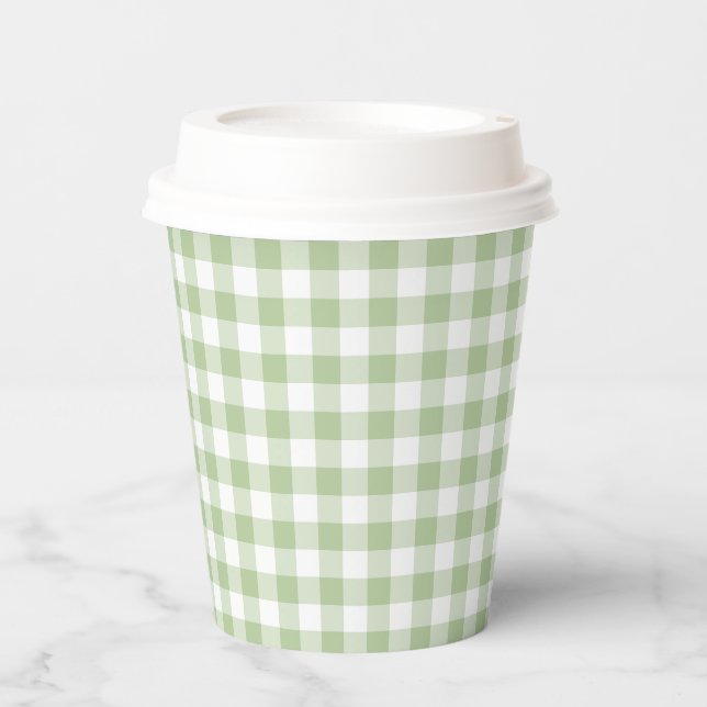 Vasos De Papel Pequeño salvia y gingham blanco (Anverso)
