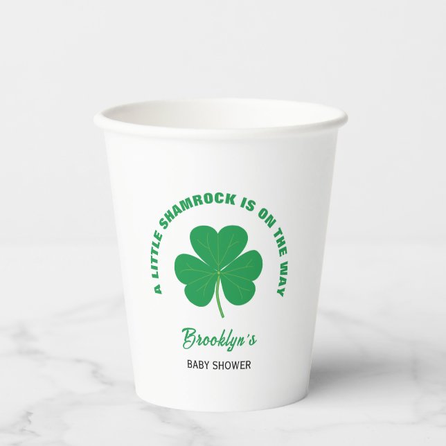 Vasos De Papel Pequeño Shamrock Baby Shower Irlandés Blanco Y Ver (Anverso)