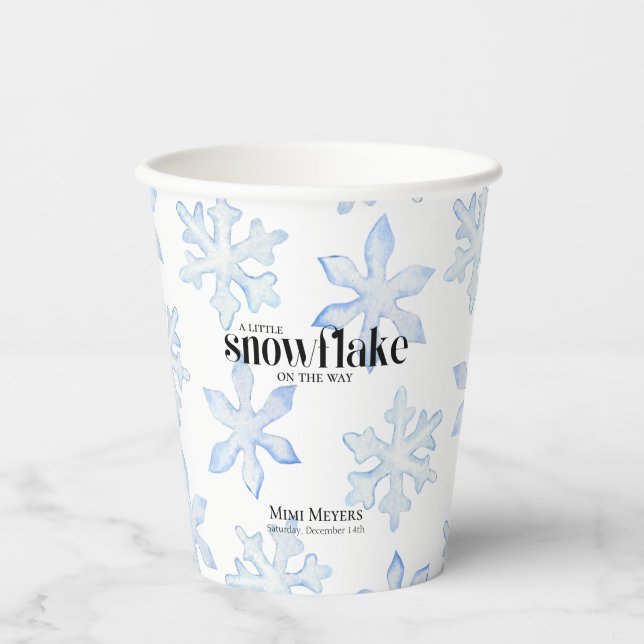 Vasos De Papel Pequeño Snowflake Blue Wintery Baby Shower (Anverso)