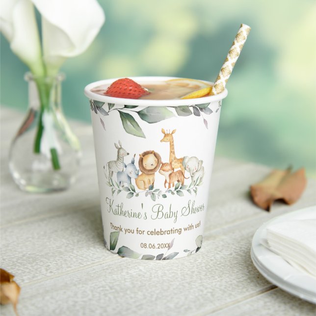Vasos De Papel Pequeños animales de la jungla vegetación Baby Sho (in situ)