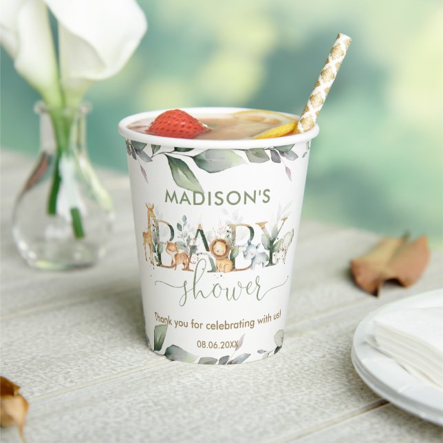 Vasos De Papel Pequeños animales de la jungla vegetación Baby Sho (in situ)