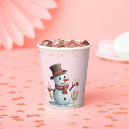 Vasos De Papel Pequeños copos de nieve rosados y dorados Baby Sho