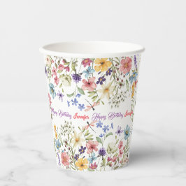 Vasos De Papel Pequeños Flores Silvestres Brillantes Acuarela Cum