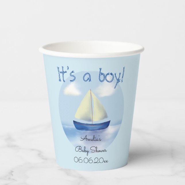 Vasos De Papel Pequeños niños de vela azul Baby Shower (Anverso)