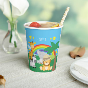 Vasos De Papel Pequeños niños Safari Jungla Animales y Nombre