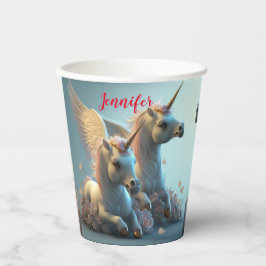 Vasos De Papel Pequeños Unicornios florales volando un pequeño po