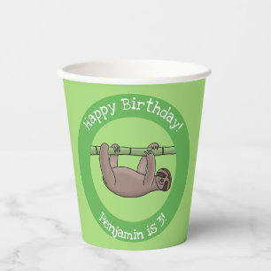 Vasos De Papel Pereza alegre lindo colgando del personalizado ver