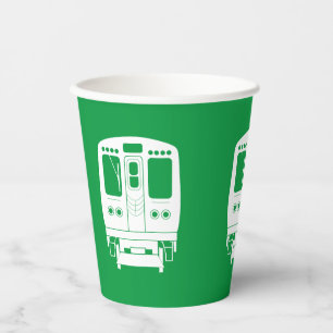 Vasos De Papel Perfil "L" de Chicago Blanco sobre fondo verde