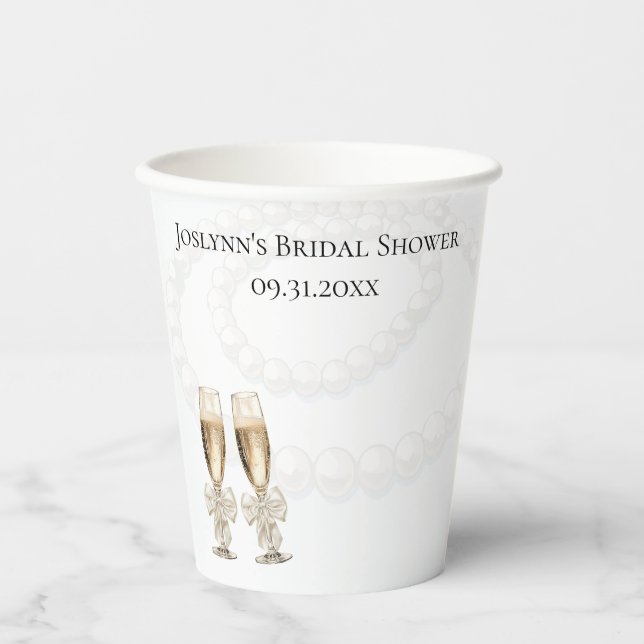 Vasos De Papel Perlas Blancas Elegantes y Desayuno Nupcial con Pr (Anverso)