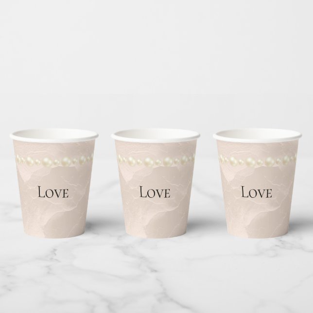 Vasos De Papel Perlas Chic Glam Marfil rubor Boda   (Multi)