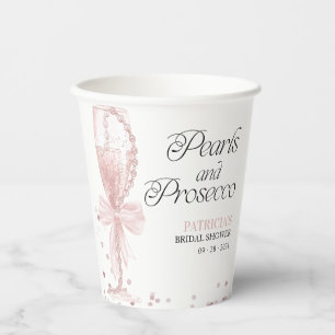 Vasos De Papel Perlas con Lazo Rosa y Brindis de Prosecco para De