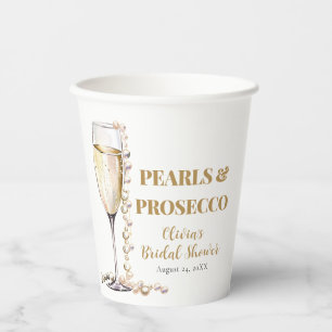 Vasos De Papel Perlas de oro elegantes y ducha de novia Prosecco