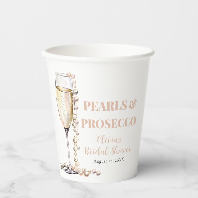 Vasos De Papel Perlas de oro elegantes y ducha de novia Prosecco (Anverso)